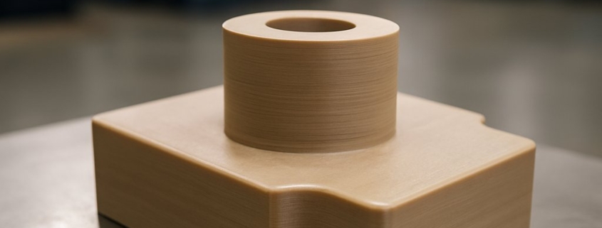 pieza mecanizada en PEEK sobre mesa de trabajo industrial